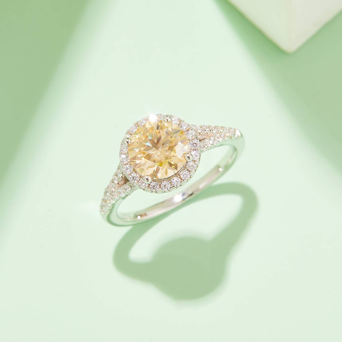 Double arm round bag S925 silver plated platinum moissanite diamond women's ring 1.5 carats D-grade